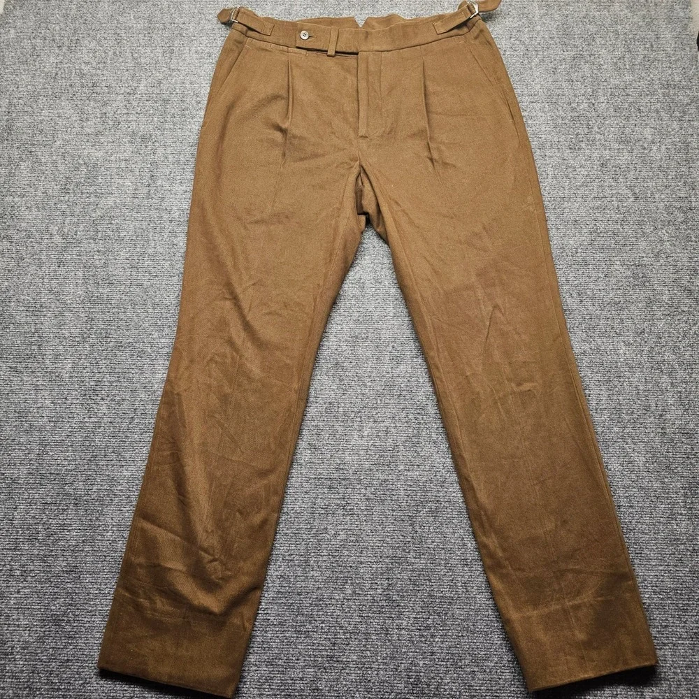 Stile Latino Brown Cotton Cashmere Pleated Trousers Side Adjusters Italy 50/34